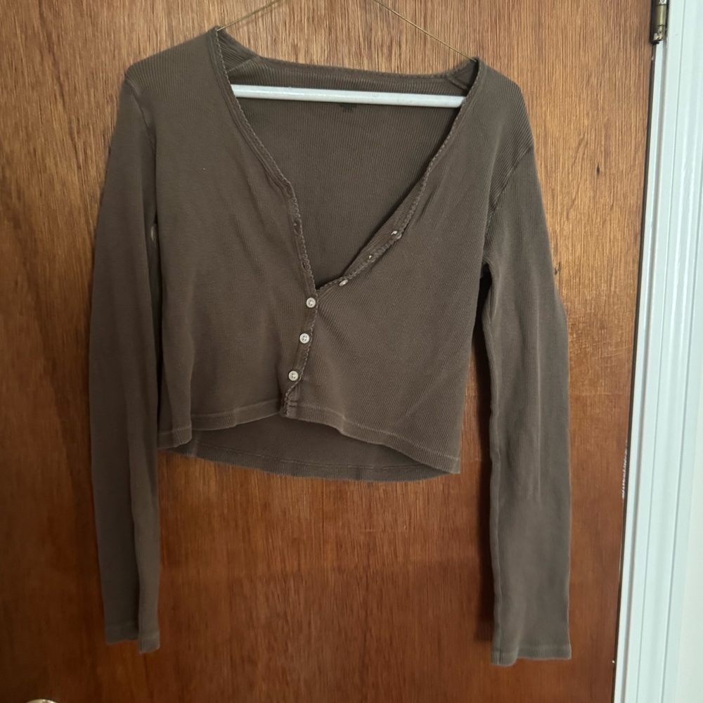 Brandy Melville Brown Buttoned Crop Cardigan
